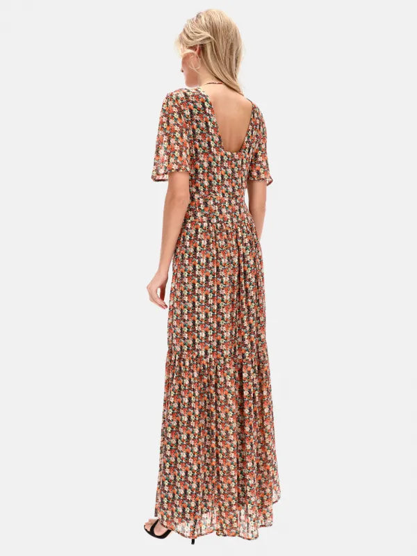 Sukienka Maxi w Kwiaty z Odkrytymi Plecami — Rino&Pelle