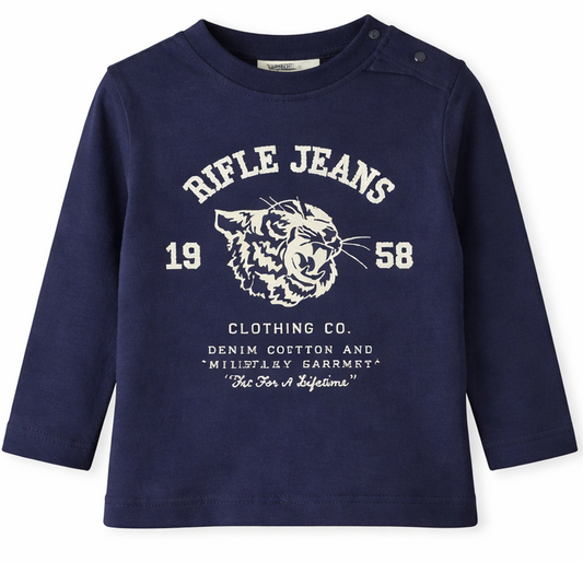 Bluzka niemowlęca RIFLE Jeans – granat z nadrukiem tygrysa