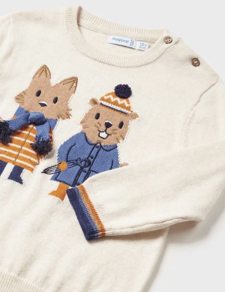 Sweter niemowlęcy ecru z wiewiórkami - Mayoral 2320