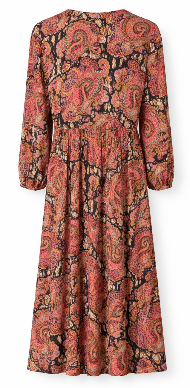 Bariloche Sukienka Midi Boho – Wzór Paisley Czarno-Różowy